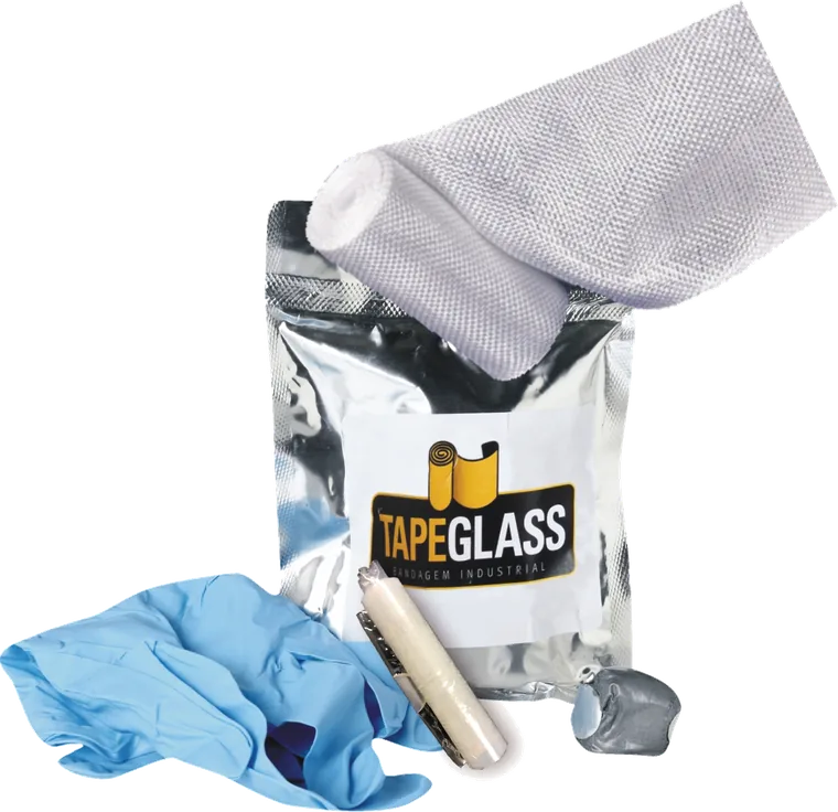 Kit TapeGlass — bandagem de fibra de vidro, resina, luvas e massa ep&oacute;xi
